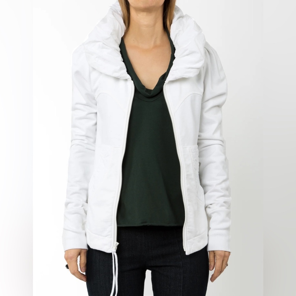 Prairie Underground white Cloak Hoodie zip front fitted jacket, XS.